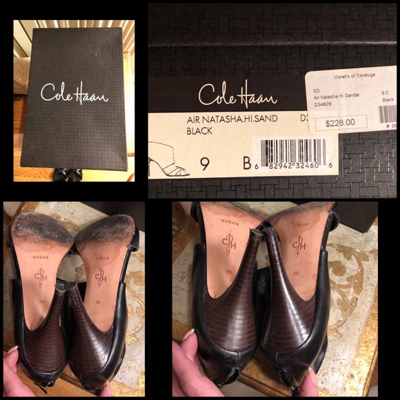 SOLD🎉9B-COLE HAAN BLACK LEATHER 4” HEEL SANDALS - Picture 6 of 8
